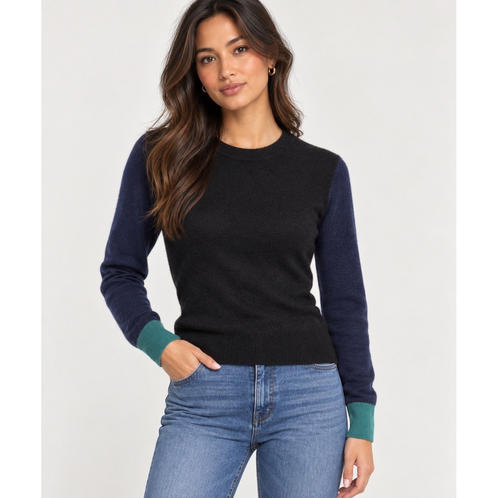 Gap Sweater 100% Cashmere Slim Fit Colorblock Minimalist Luxury XS Grey Blue